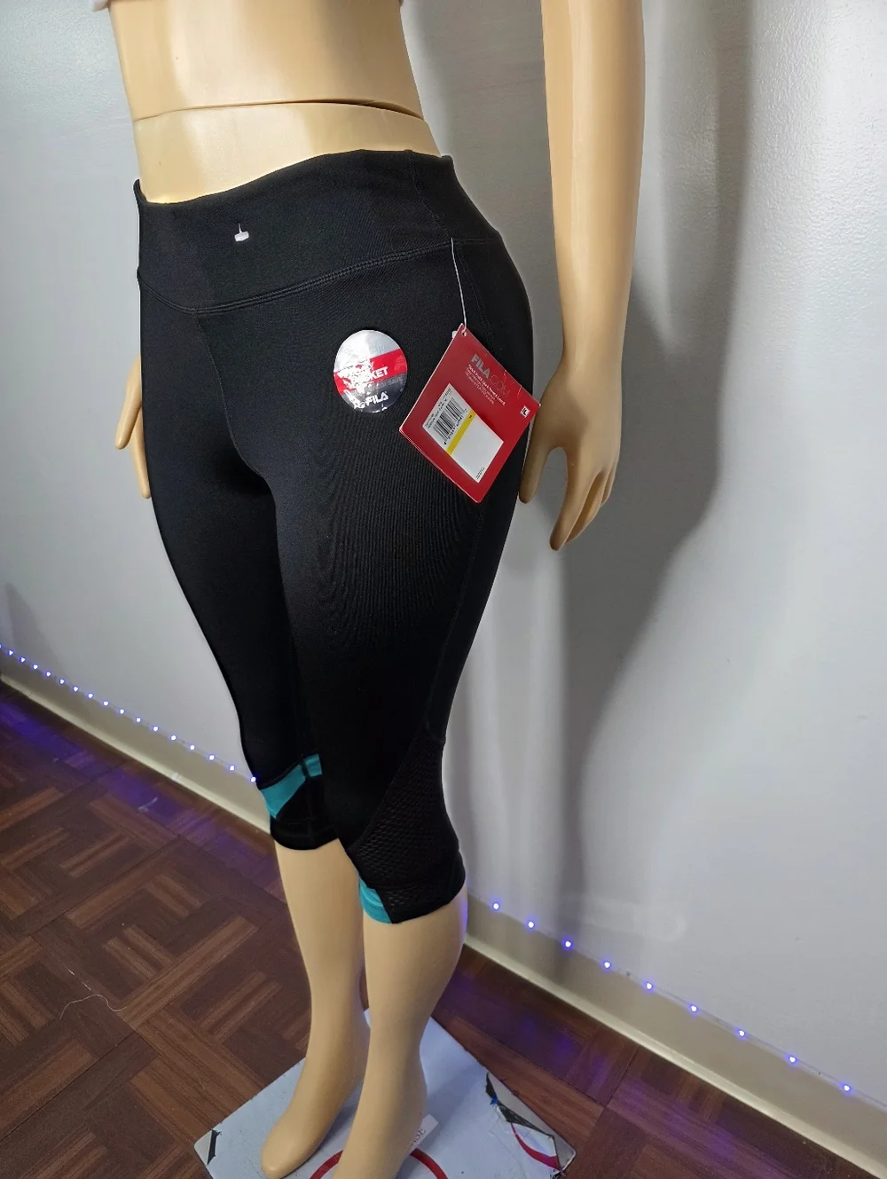 Fila Black And Green High-Waist Leggings with White Logo Size US/M